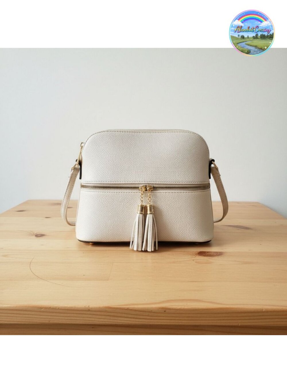 Vegan PU Leather Dome Crossbody Bag Tassel Adjustable Strap
